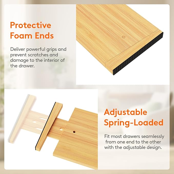 Lifewit 6" High 8 Pack Bamboo Drawer Dividers 45-55cm/17.5-22" Adjustable - Image 5