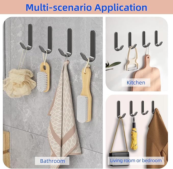4 Pcs Adhesive Towel Hooks for Shower, Coat，Shower Hooks，Wall Hook Stick On - Image 4