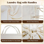 Canvas Laundry Bags with Handles & Rectangular Base, 90L Extra Large Heavy Duty - Image 4