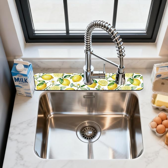 2 Pcs Kitchen Sink Splash Guard Faucet Mats Lemon Pattern Faucet Mat - Image 3