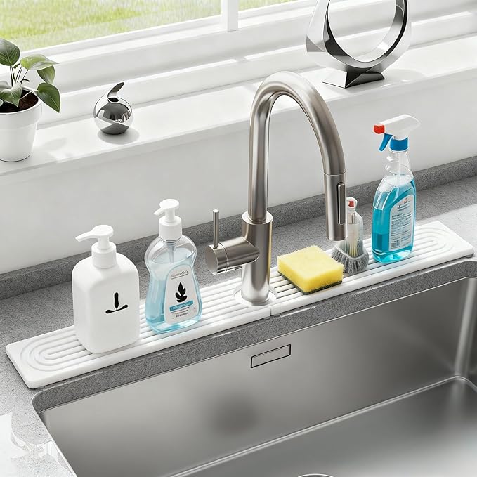 Stone Faucet Mat for Kitchen Sink, Silicone Faucet Handle Drip Catcher Tray Mat - Image 2
