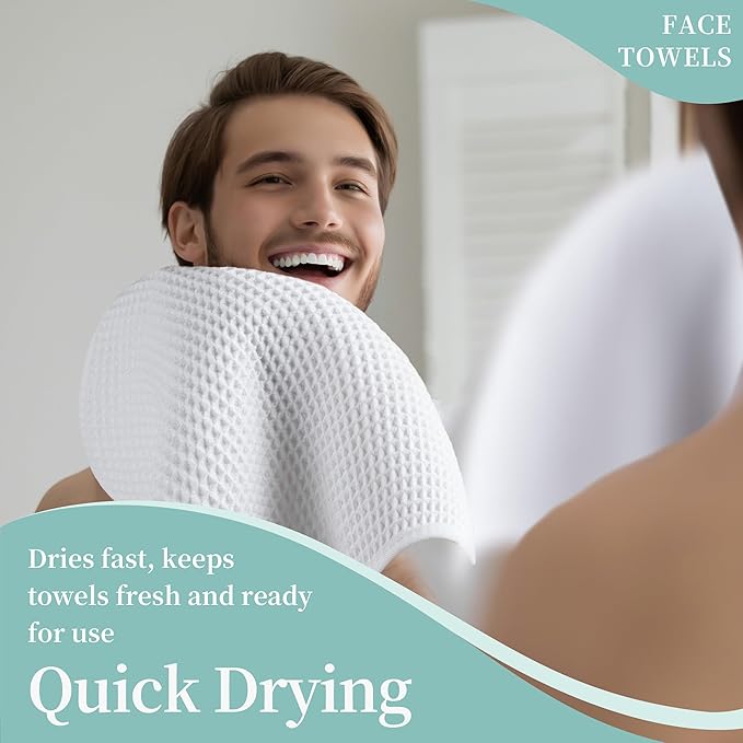 Microfiber Waffle Face Towels, 2 Pieces, Fast Drying, Lint Free 430 GSM - Image 5