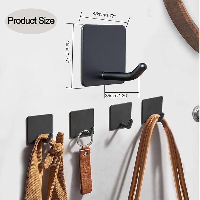 Adhesive Towel Hooks for Bathrooms, 8 Piece Towel Hooks for Hanging Hat Robe - Image 4
