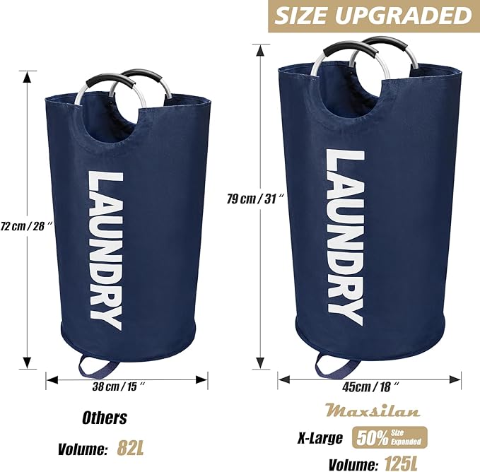 125L X-Large Laundry Basket, Freestanding Tall Clothes Hamper, Collapsible - Image 3