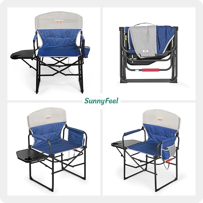 SUNNYFEEL Heated Camping Directors Chair, Heavy Duty,Oversized Portable Folding Chair with Side Table, Pocket for Beach, Fishing,Trip,Picnic,Lawn,Concert Outdoor Foldable Camp Chairs - Image 7