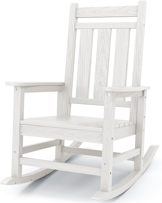 KINGYES Oversized Outdoor Rocking Chair, All-Weather Patio Rocking Chairs for Porch, HDPE Outdoor Patio Rockers with High Back & Wide Seat for Garden, Lawn, White by KINGYES