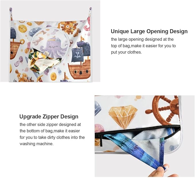 Cute Pirate Octopuses Sailboats Diamonds Hanging Laundry Hamper Door Hampers - Image 4