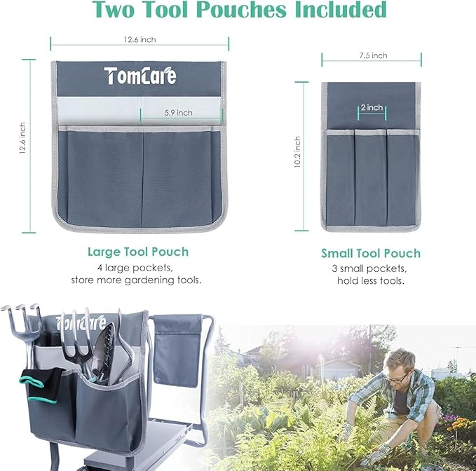 TomCare Garden Kneeler Seat Garden Bench Garden Stools Foldable Stool with Tool Bag Pouch EVA Foam Pad Outdoor Portable Kneeler Christmas Gardening Gifts for Women Men,Large 21.65"x10.62"x18.89",Grey - Image 6