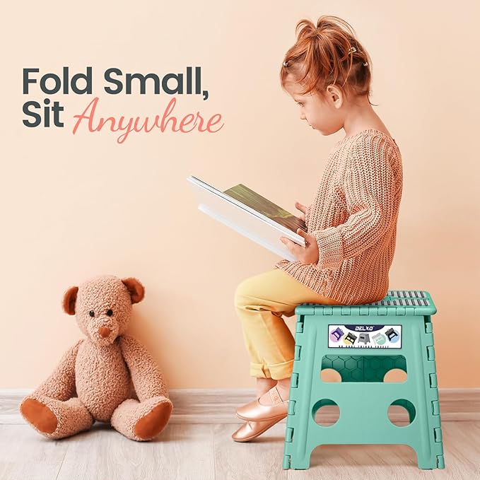 Delxo Folding Step Stool 13 Inch Non-Slip Foldable Stools for Kids & Adults Up to 300 LBS Kitchen Collapsible Fold Up Stepping Stool with Dotted 1 Pack Green - Image 4