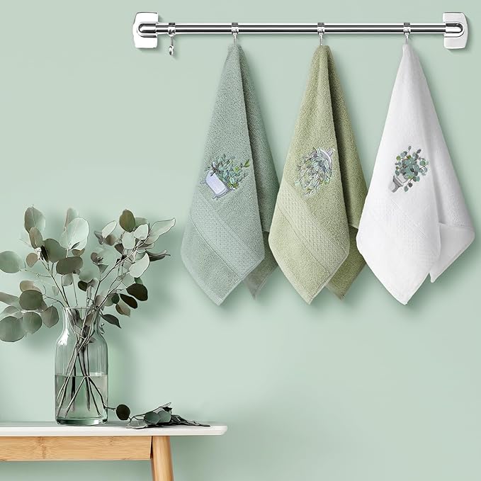 3 Pcs Eucalyptus Hand Towels Farmhouse Embroidered Botanical Bathroom Decor - Image 4
