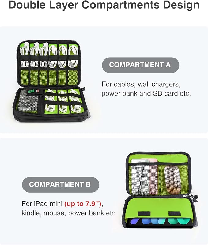 Luxtude Double Layer Cable Organizer Bag, Portable Cord Storage Case, Flat - Image 3