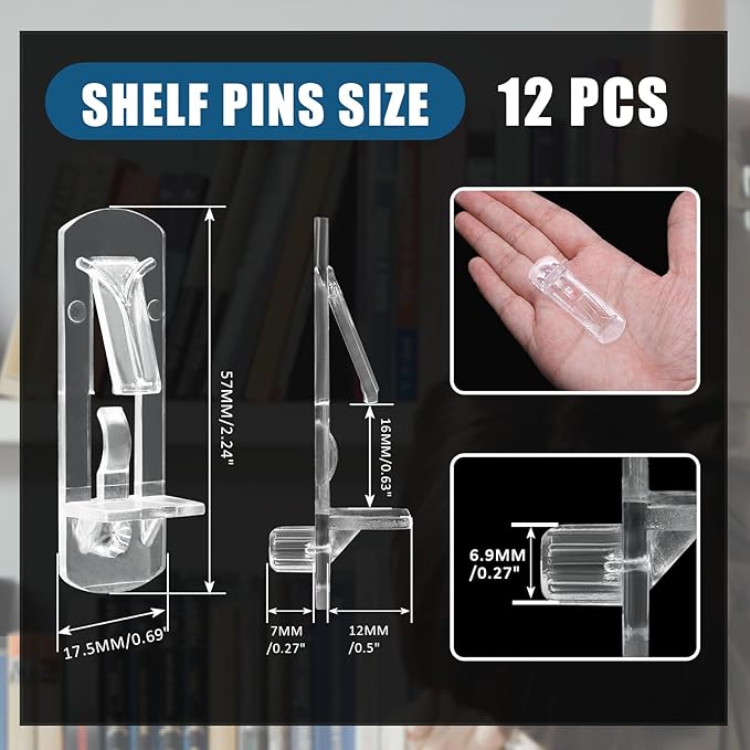 Biaungdo 12 Pcs Plastic Locking Shelf Support Pegs, 6.9mm Clear Cabinet Shelf - Image 2