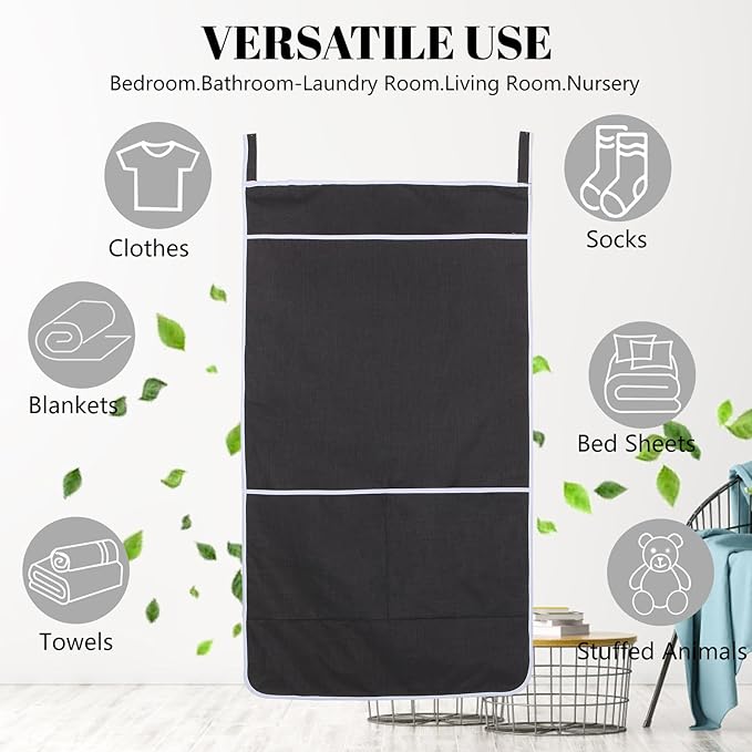 Black Hanging Laundry Hamper Bag, XL Door Hanging Hamper - Image 7