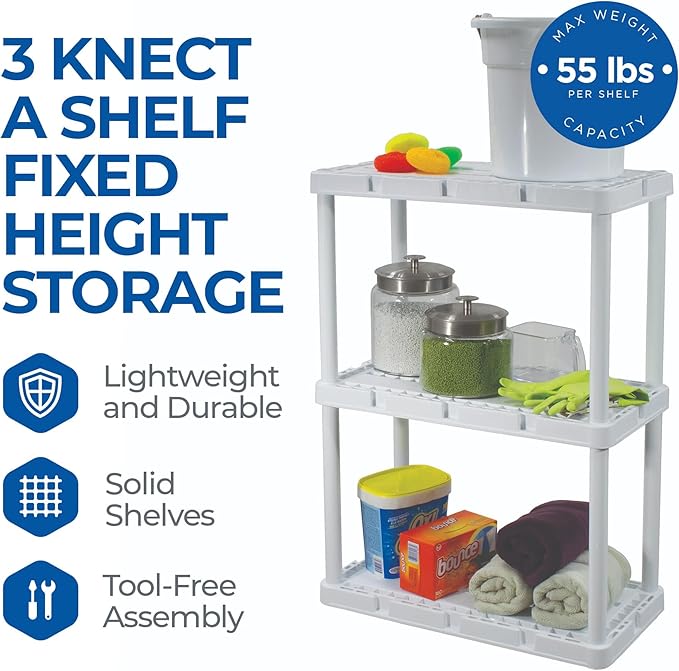 Gracious Living 2 Pack Light Duty Storage Shelves, Knect-A-Shelf 3-Shelf Ventilated Shelving Rack Organizer for Home, Garage, Basement, Laundry, White - Image 4