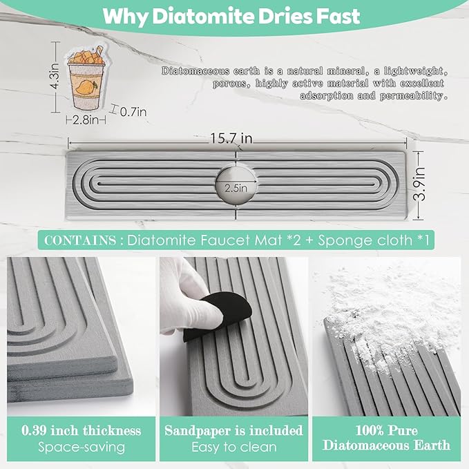 15.7 Inch Long Stone Faucet Mat - Image 5