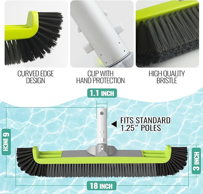 18" Pool Brush Head for Cleaning Swimming Pool Walls, Curved Ends - Image 6