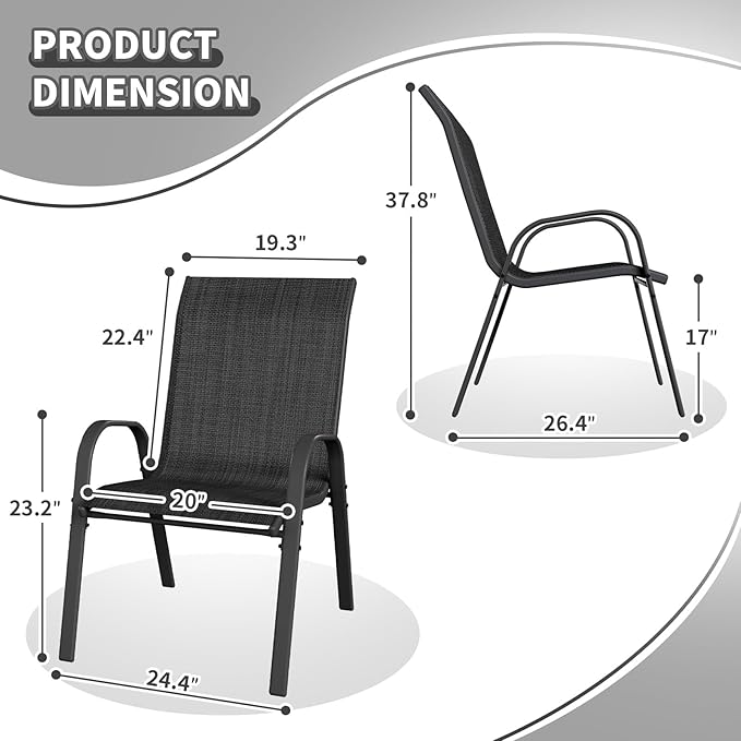 Patio Dining Chairs Set of 6, Outdoor Stackable Dining Chairs High Back, Patio Furniture for Backyard, Porch, Garden, Poolside (Dark Grey) - Image 3