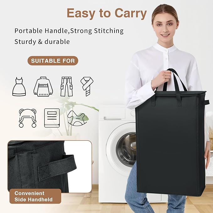 Slim Laundry Basket with Lid and Handles, Foldable Laundry Basket - Image 4
