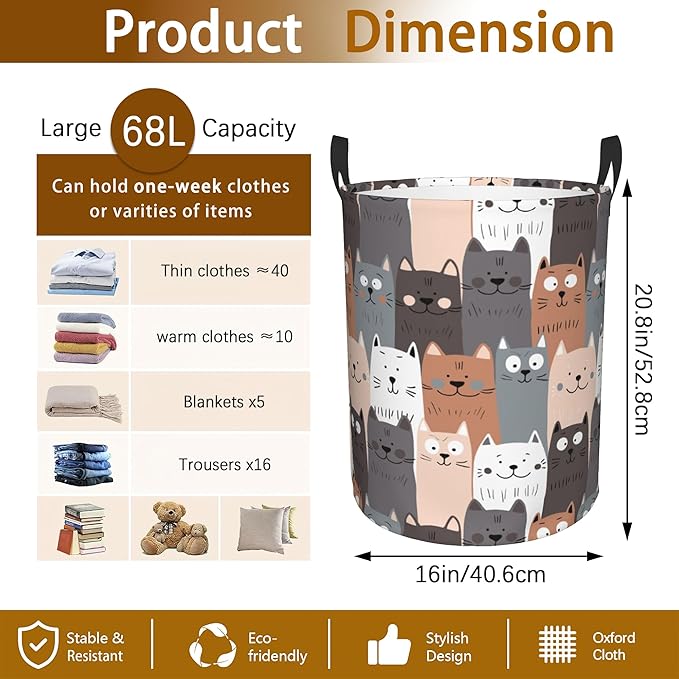 Cute Cat Laundry Basket, Waterproof Cats Laundry Hamper, Collapsible Organizer - Image 2