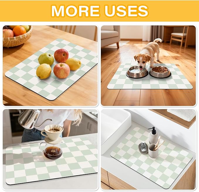 Checkered Dish Drying Mat （Green，24" x 16"） - Image 5