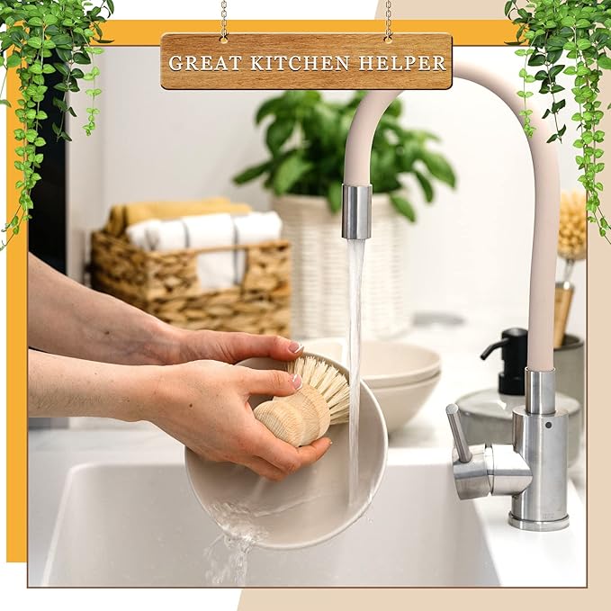 12 Pcs Bamboo Dish Brush, Wooden Scrubber Sisal Bristle Kitchen Wood Brushes - Image 5