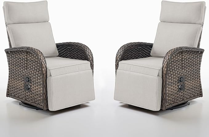 Belord Dual-Adjust Outdoor Swivel Recliner Chair – Reclining Patio Chair with Adjustable Backrest and Footrest, All-Weather Wicker Chaise Lounge Chair Outdoor for Pool Deck Brown (Upgraded 2.0) by Belord