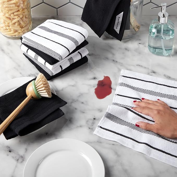 KitchenAid Albany Dishcloth 8 Pack Set, Matte Black/White - Image 2