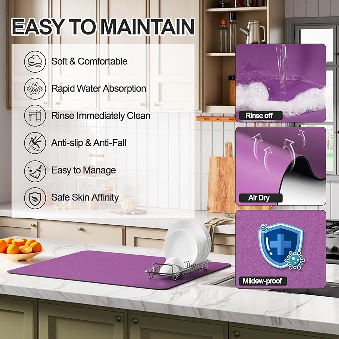 Dish Drying Mat for Kitchen Counter | Coffee Bar Mat for Countertops | Heat - Image 3