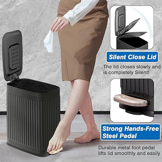 Small Bathroom Trash Can with Air Freshener Soft Close Lid, 6 Liter/ 1.6 Gallon - Image 3