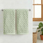Artoid Mode 2 Pcs Light Green 3D Diamond Grid Jacquard Hand Towels - Image 2