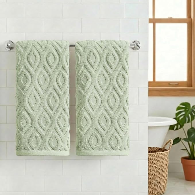 Artoid Mode 2 Pcs Light Green 3D Diamond Grid Jacquard Hand Towels - Image 2