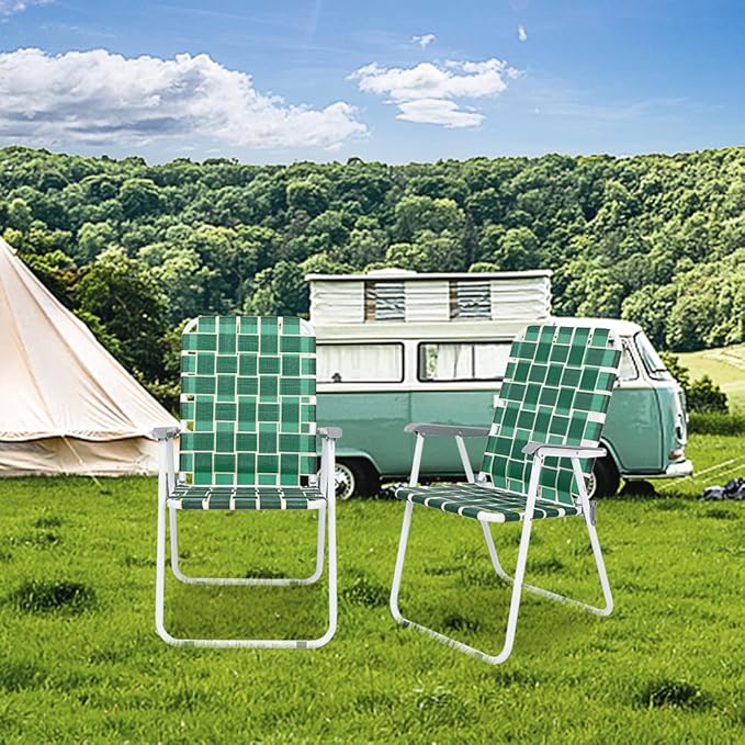 VINGLI Patio Lawn Webbed Folding Chairs Set of 4, Outdoor Beach Chair Portable Dining Chair for Outdoor Yard, Garden (Dark Green, Classic) - Image 6