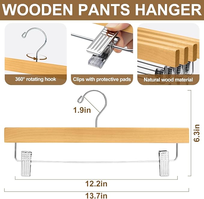 BAGAIL 10 Pack Wooden Pants Hangers - Image 2