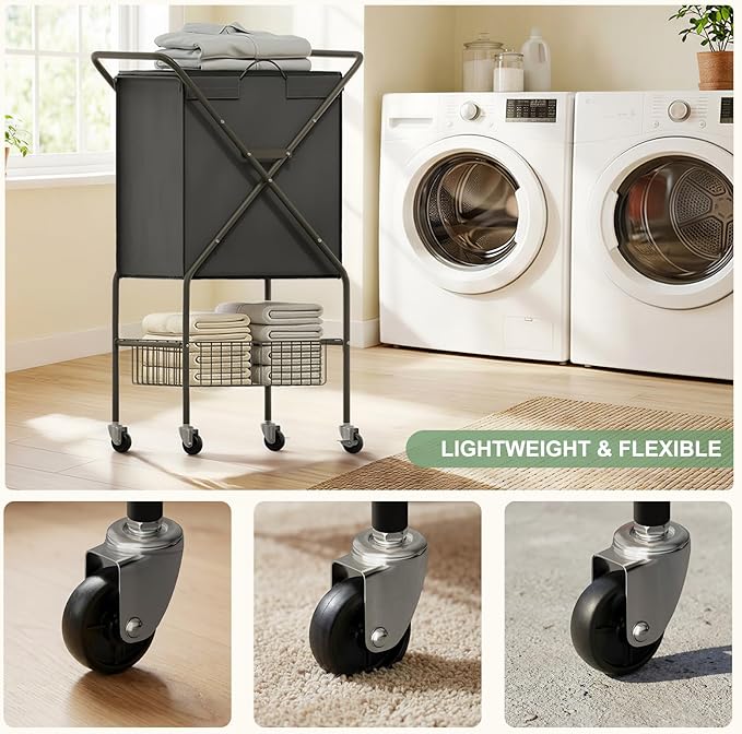 Laundry Basket with Wheels:88L Rolling Laundry Cart Foldable Metal Frame Dirty - Image 3