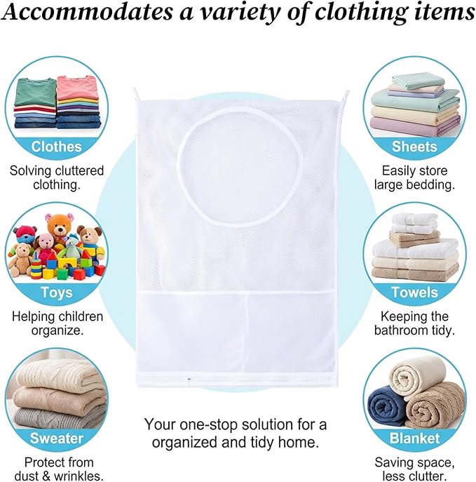 2Pcs Bag Over the Door Hamper Large Hanging Mesh Hamper - Image 6