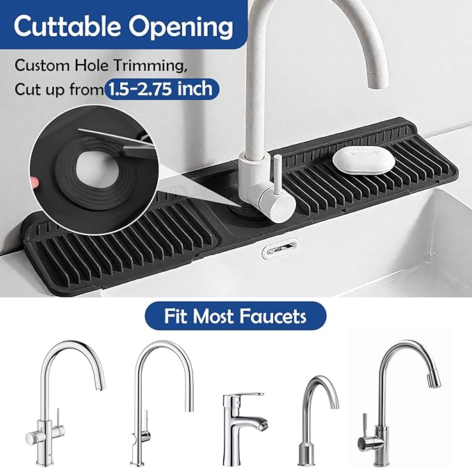 24"Longer Silicone Faucet Mat For Kitchen Sink Splash Guard -7° Slope Snap - Image 6