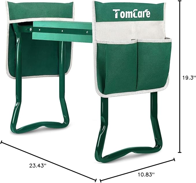 TomCare Upgraded Garden Kneeler Seat Widen Soft Kneeling Pad Garden Stools Garden Bench with 2 Large Tool Pouches Outdoor Foldable Gardening Gifts for Women Men Gardeners, Green - Image 3
