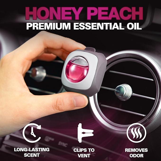 Air Jungles Honey Peach Scent Car Air Freshener Vent Clip, Natural Essential - Image 2