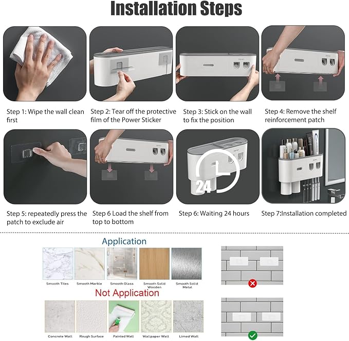 Toothbrush Holders Wall Mounted, Double Automatic Toothpaste Dispensers - Image 6