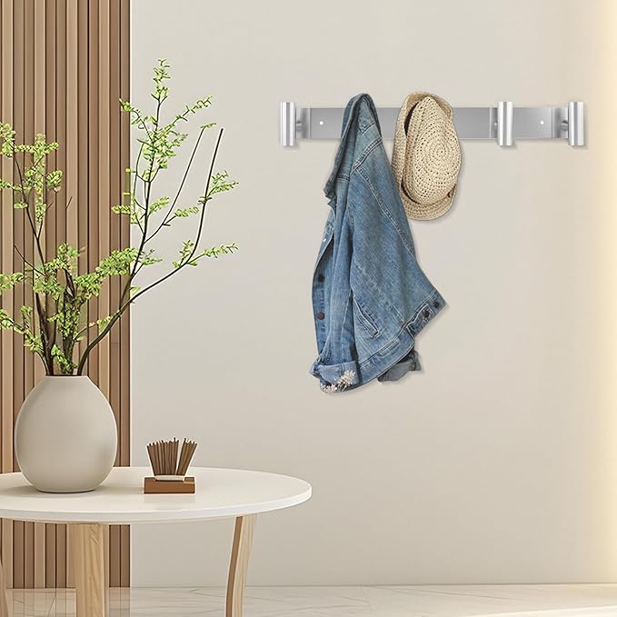 Silver Coat Hooks, Bags & Towels, Heavy-Duty Metal Rail - Image 7