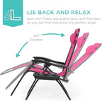 Best Choice Products Set of 2 Adjustable Steel Mesh Zero Gravity Lounge Chair Recliners w/Pillows and Cup Holder Trays - Hot Pink/Black - Image 3