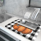 Fall Pumpkin Dish Drying Mat for Kitchen Counter Black White Buffalo Check - Image 5