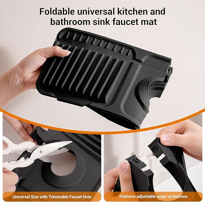 Faucet Mat for Kitchen Sink, Snap-On Design & 7°slope Fast Drain, Folding Sink - Image 6