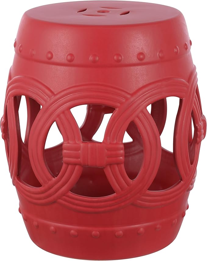 JONATHAN Y TBL1022C Lucky Coins 16" Chinese Ceramic Drum Indoor/Outdoor Garden Stool Bohemian, Coastal, Cottage, French Country, Traditional, for Living Room, Garden Room, Patio, Matte Red by JONATHANY