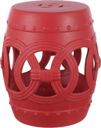 JONATHAN Y TBL1022C Lucky Coins 16" Chinese Ceramic Drum Indoor/Outdoor Garden Stool Bohemian, Coastal, Cottage, French Country, Traditional, for Living Room, Garden Room, Patio, Matte Red by JONATHANY