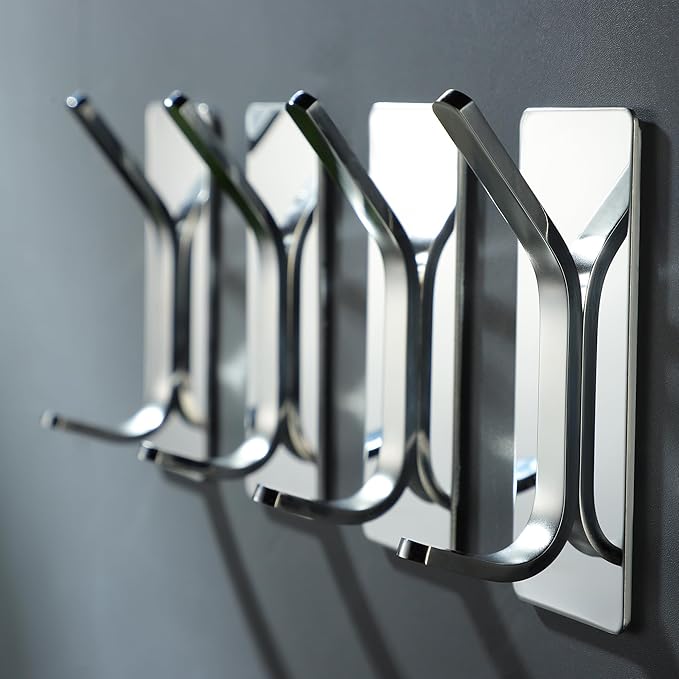 Taozun Polished Silver Towel Hooks 4pcs Stainless Steel Adhesive Hanging Hooks - Image 2