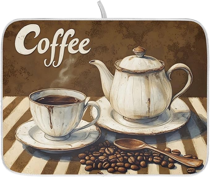 Coffee Themed Dish Drying Mat for Kitchen Counter Absorbent Microfiber Small by ALAZA