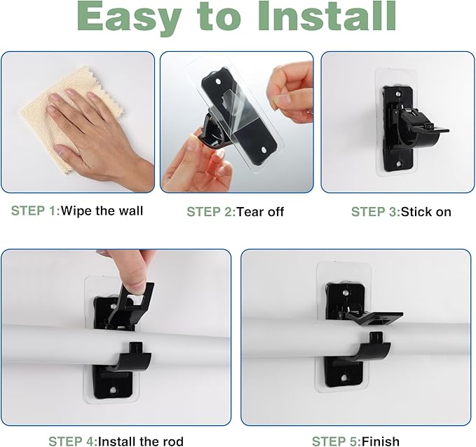 Antimbee 12-Pack Self Adhesive Rod Brackets, No Drill Needed Curtain Rod Holders - Image 8
