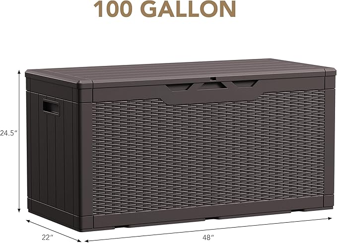Devoko 100 Gallon Waterproof Large Resin Deck Box Indoor Outdoor Lockable Storage Container for Patio Furniture Cushions Garden Tools (100 Gallon, Dark Brown) - Image 6