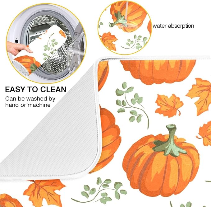 Autumn Pumpkins Leaves Thanksgiving Dish Drying Mat - Image 2